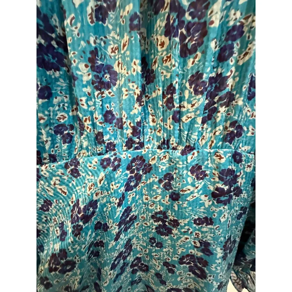 Veronica Beard Teal Navy Floral Chiffon Long Sleeve Midi Dress 4 - Picture 11 of 12